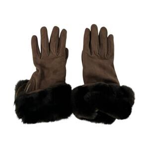 Fendi Brown Suede and Fur Gloves
